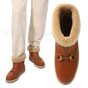 NEW GUCCI Horsebit Cognac Leather Shearling Ankle Booties EU 38 / US 8